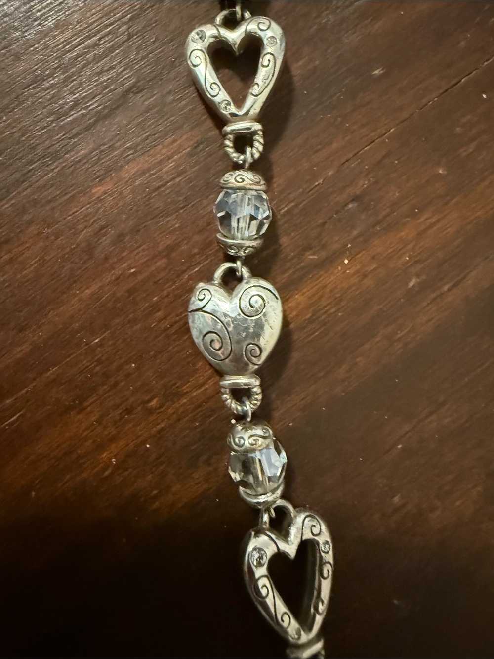 Brighton Heartland Silver-Tone Swirl Heart Bracelet with Clear Beads